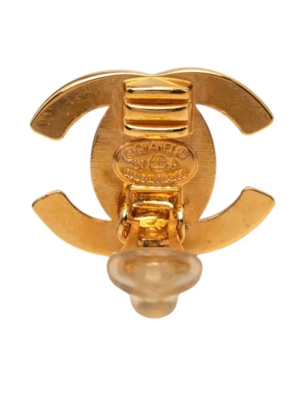 Chanel CC Logo Turnlock Vintage Earrings Gold Plated